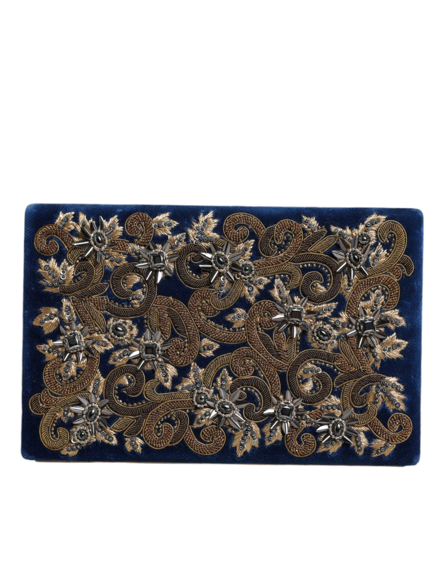 Dolce &amp; Gabbana Blue Velvet Gold Ram Clutch Evening Party Purse Bag