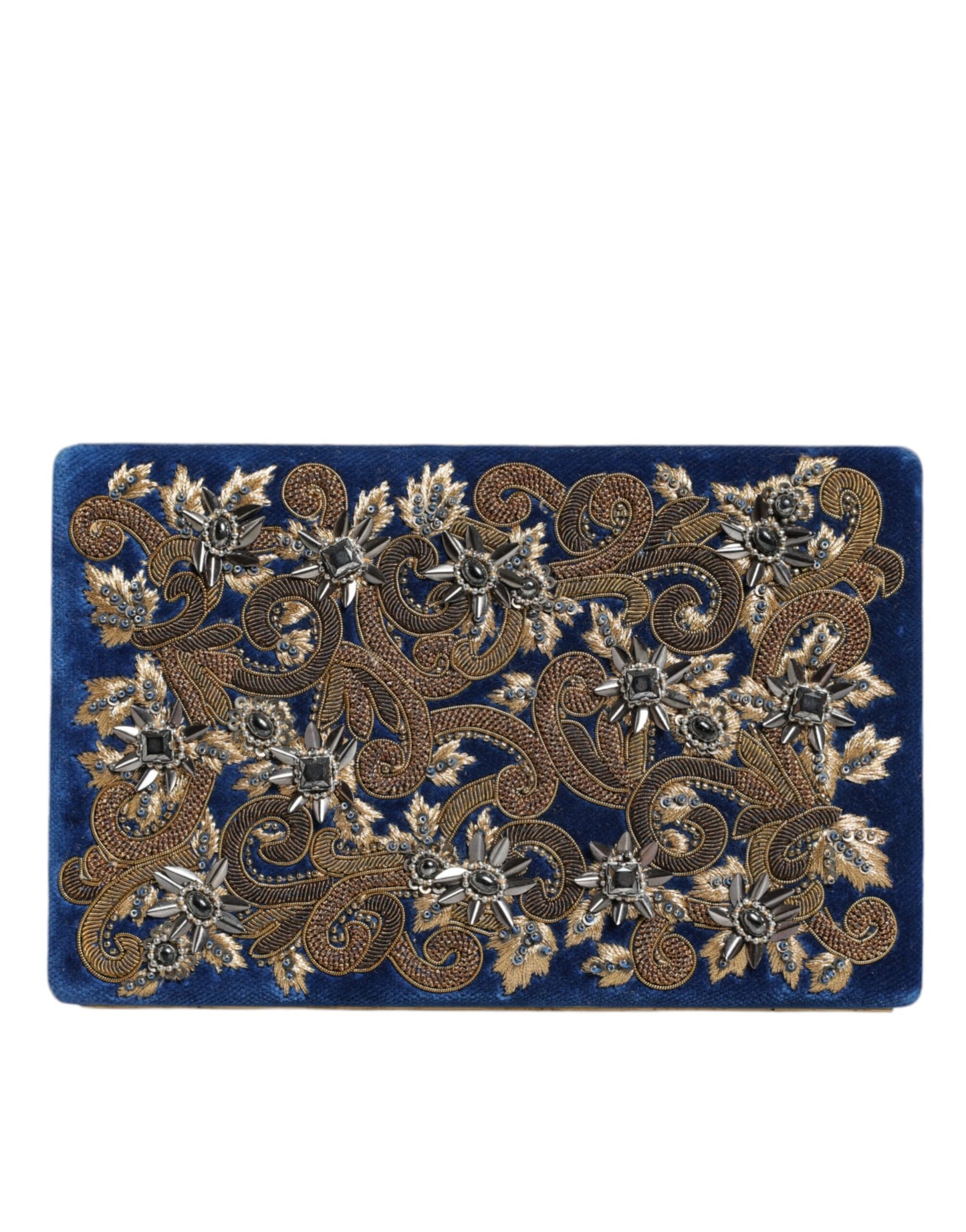 Dolce &amp; Gabbana Blue Velvet Gold Ram Clutch Evening Party Purse Bag