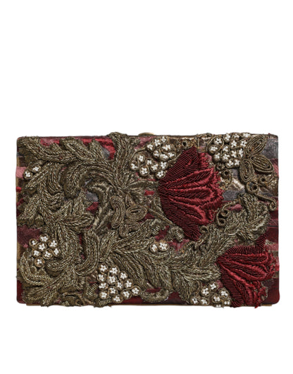 Dolce &amp; Gabbana Maroon Gold Blommig Jacquard Gold Ram Clutch Evening Purse Bag