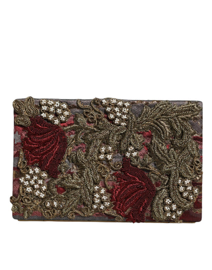 Dolce &amp; Gabbana Maroon Gold Blommig Jacquard Gold Ram Clutch Evening Purse Bag