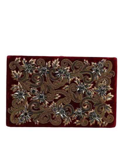 Dolce &amp; Gabbana Red Velvet Gold Ram Clutch Evening Party Purse Bag