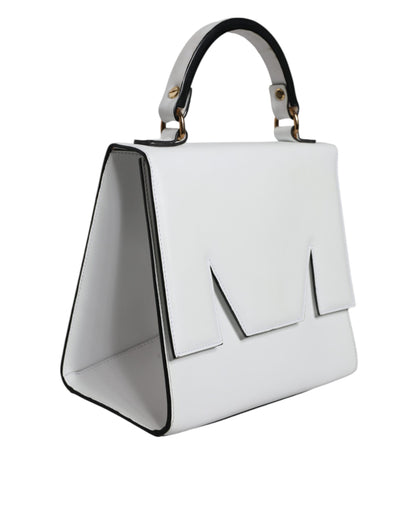 MSGM White Bovine Leather Top Handle Handbag Satchel Purse Bag