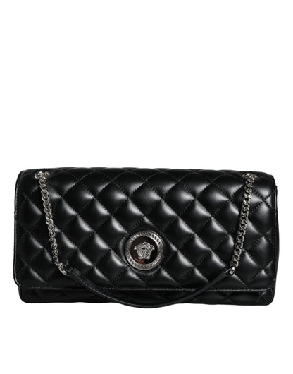 Versace Black Quilted Lambskin Leather Crossbody Shoulder Bag