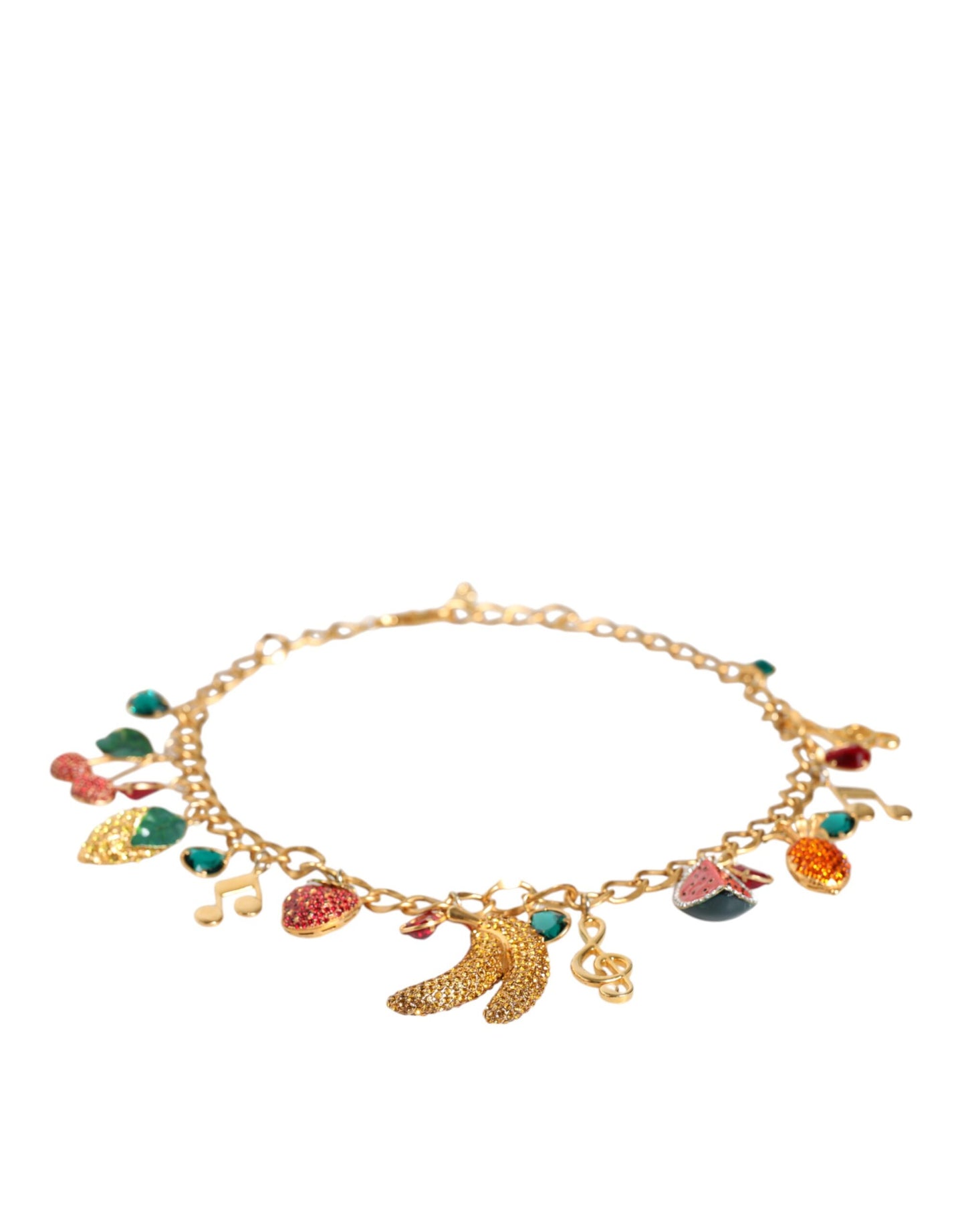 Dolce & Gabbana Gold Tone Brass Fruity Crystal Embellished Waist Chain Belt