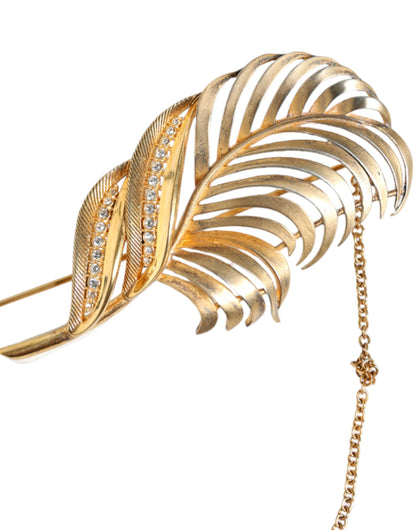 Dolce & Gabbana Gold Tone 925 Sterling Silver Leaf Crystal Chain Brooch