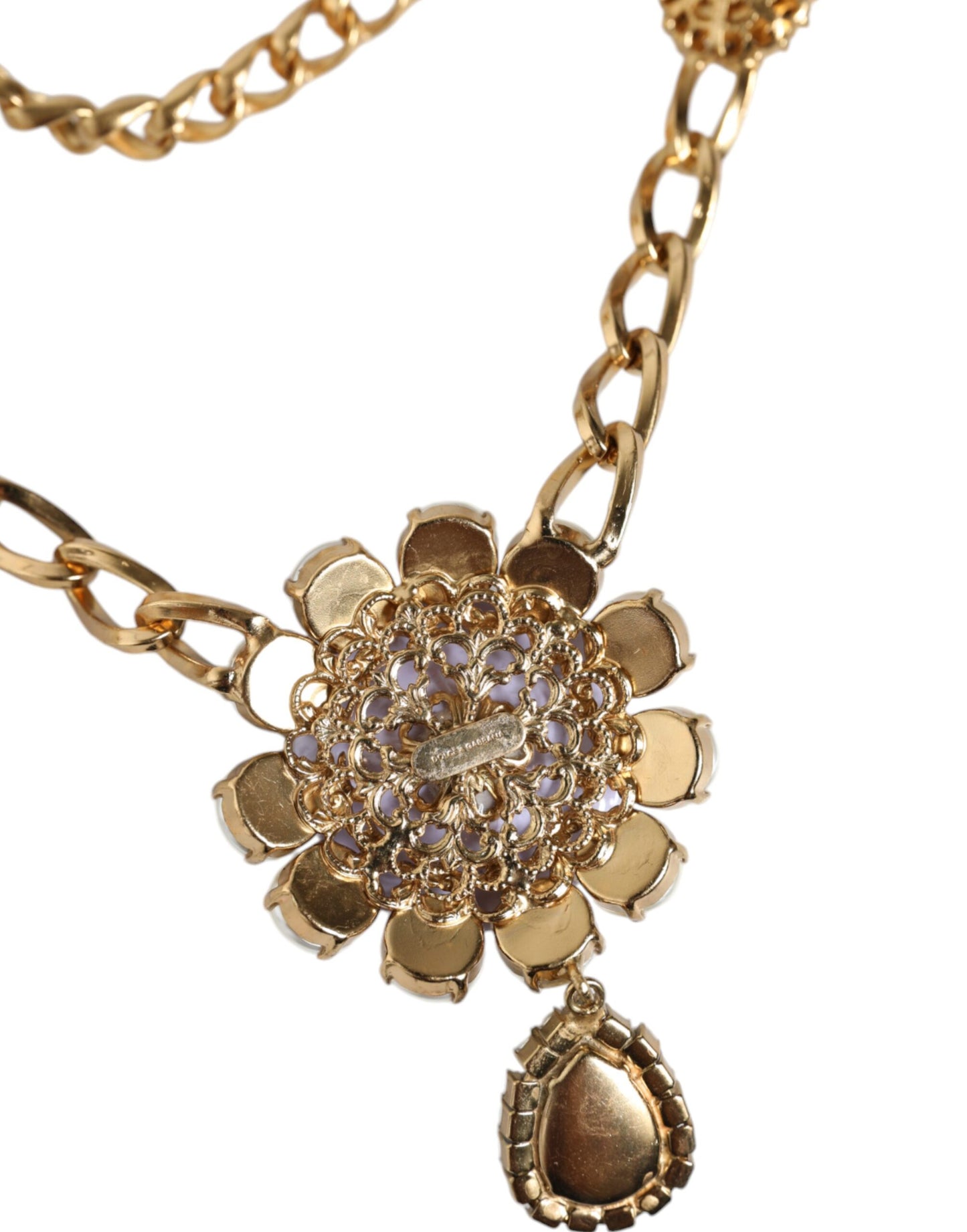 Dolce & Gabbana Gold Tone Floral Crystals Embellished Layered Necklace