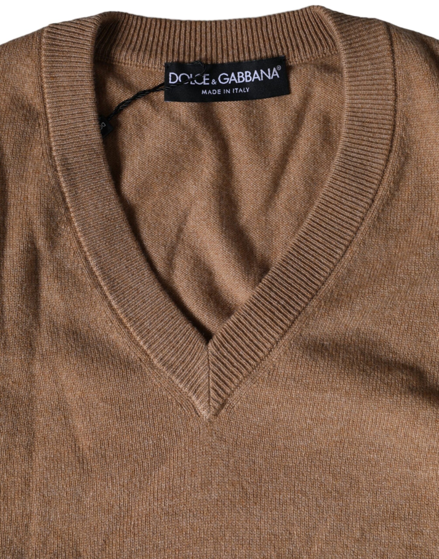 Dolce & Gabbana Brown Cashmere Knit V-neck Pullover Sweater