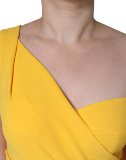 Dolce & Gabbana Yellow One Shoulder Side Slit Midi Dress