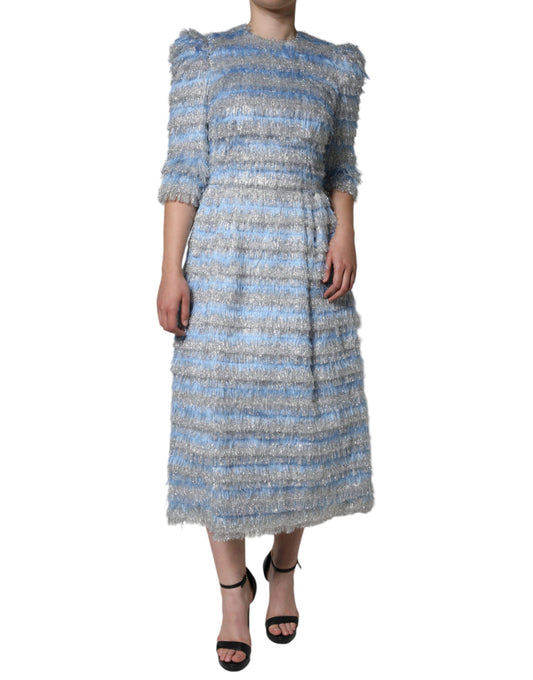 Dolce & Gabbana Light Blue Silver Jacquard A-line Midi Dress