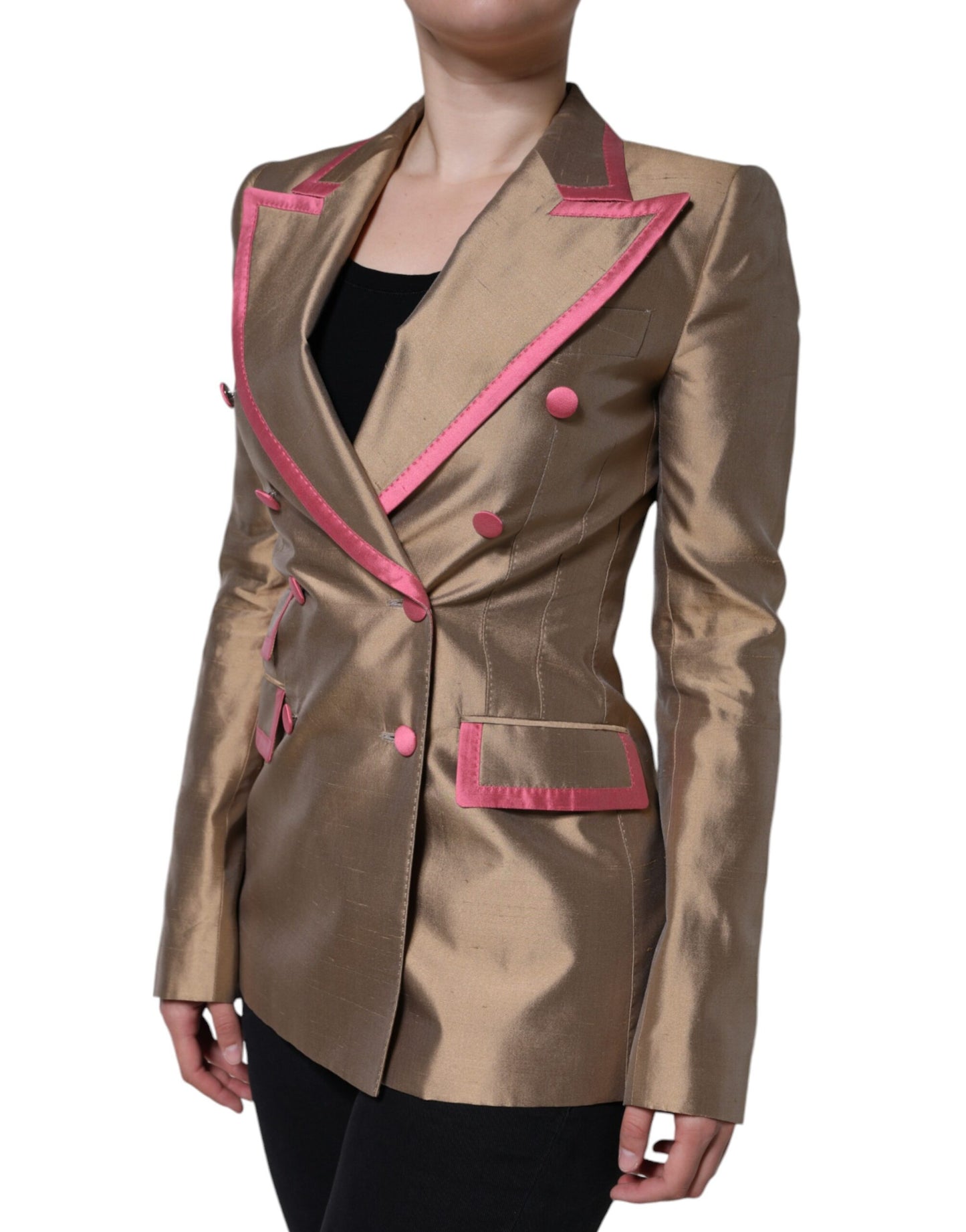 Dolce & Gabbana Metallic Brown Double Breasted Blazer Jacket