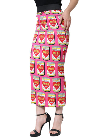 Dolce & Gabbana Pink AMORE Silk High Waist Pencil Cut Skirt