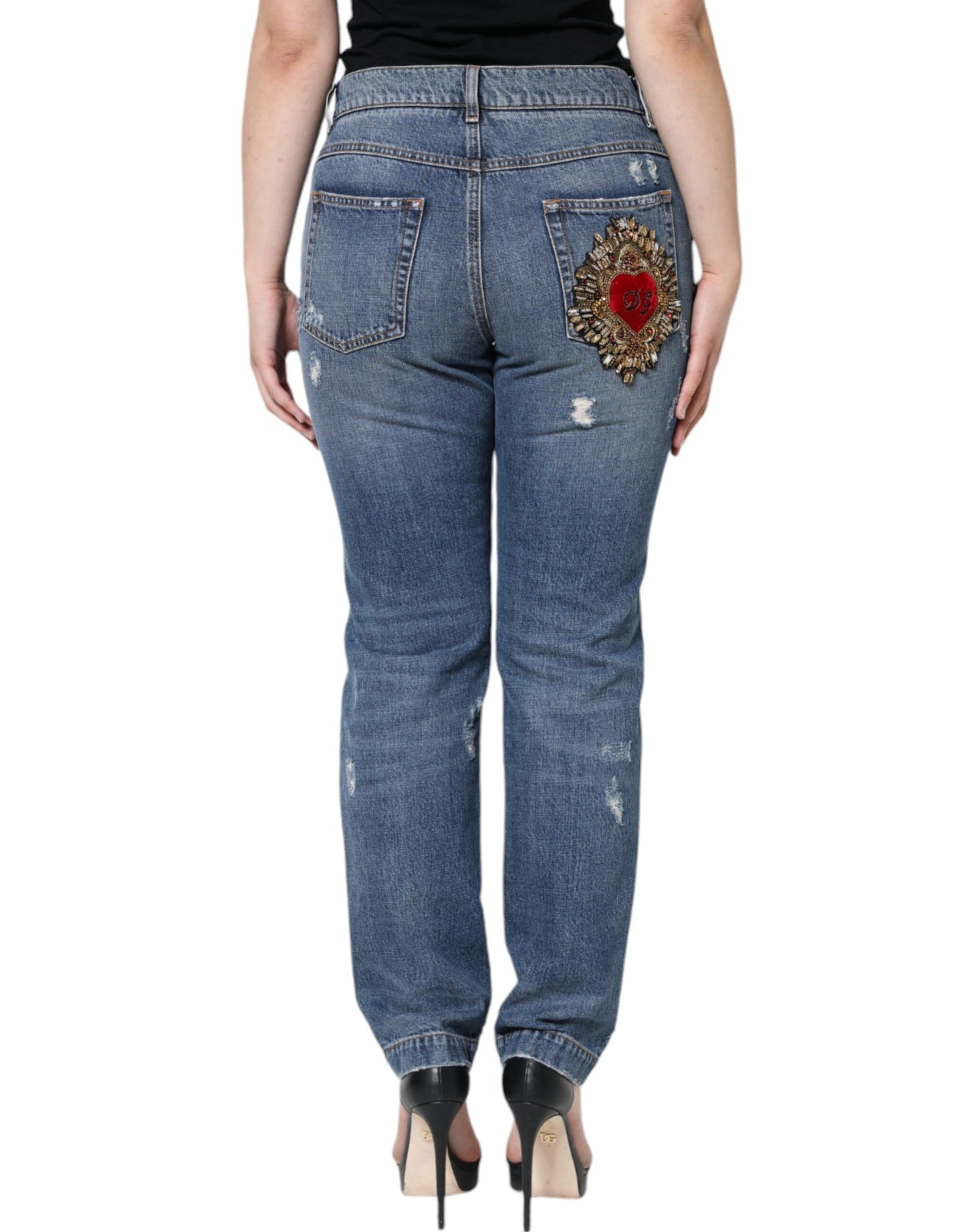 Dolce & Gabbana Blue Cotton Tattered Boyfriend Denim Jeans