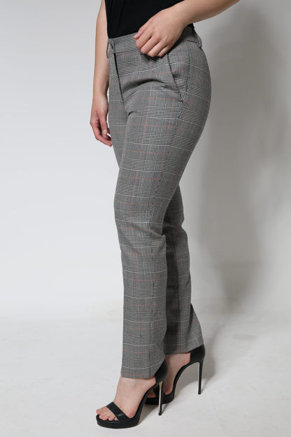 Dolce & Gabbana Gray Plaid Wool Mid Waist Women Tapered Pants