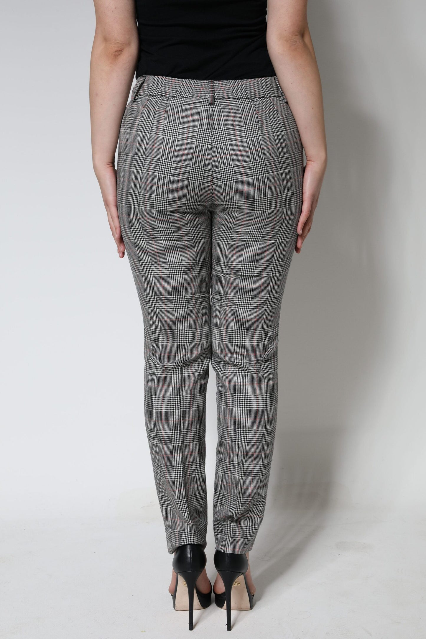 Dolce & Gabbana Gray Plaid Wool Mid Waist Women Tapered Pants