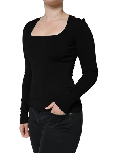 Dolce & Gabbana Black Long Sleeves Blouse Square Neck Top