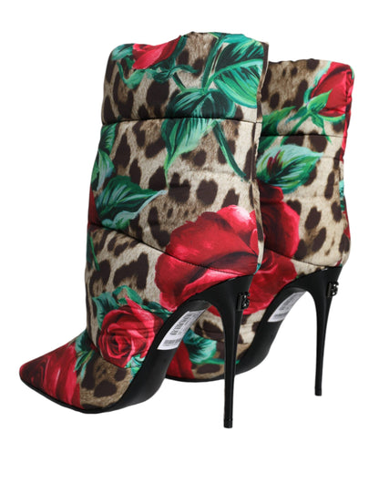 Dolce & Gabbana Multicolor Leopard Rose Mid Calf Boots Shoes