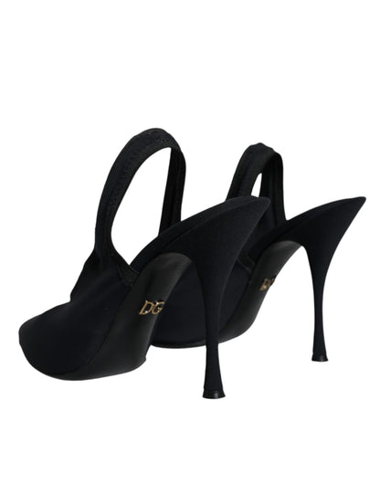 Dolce & Gabbana Black Jersey Stretch Heels Slingback Shoes