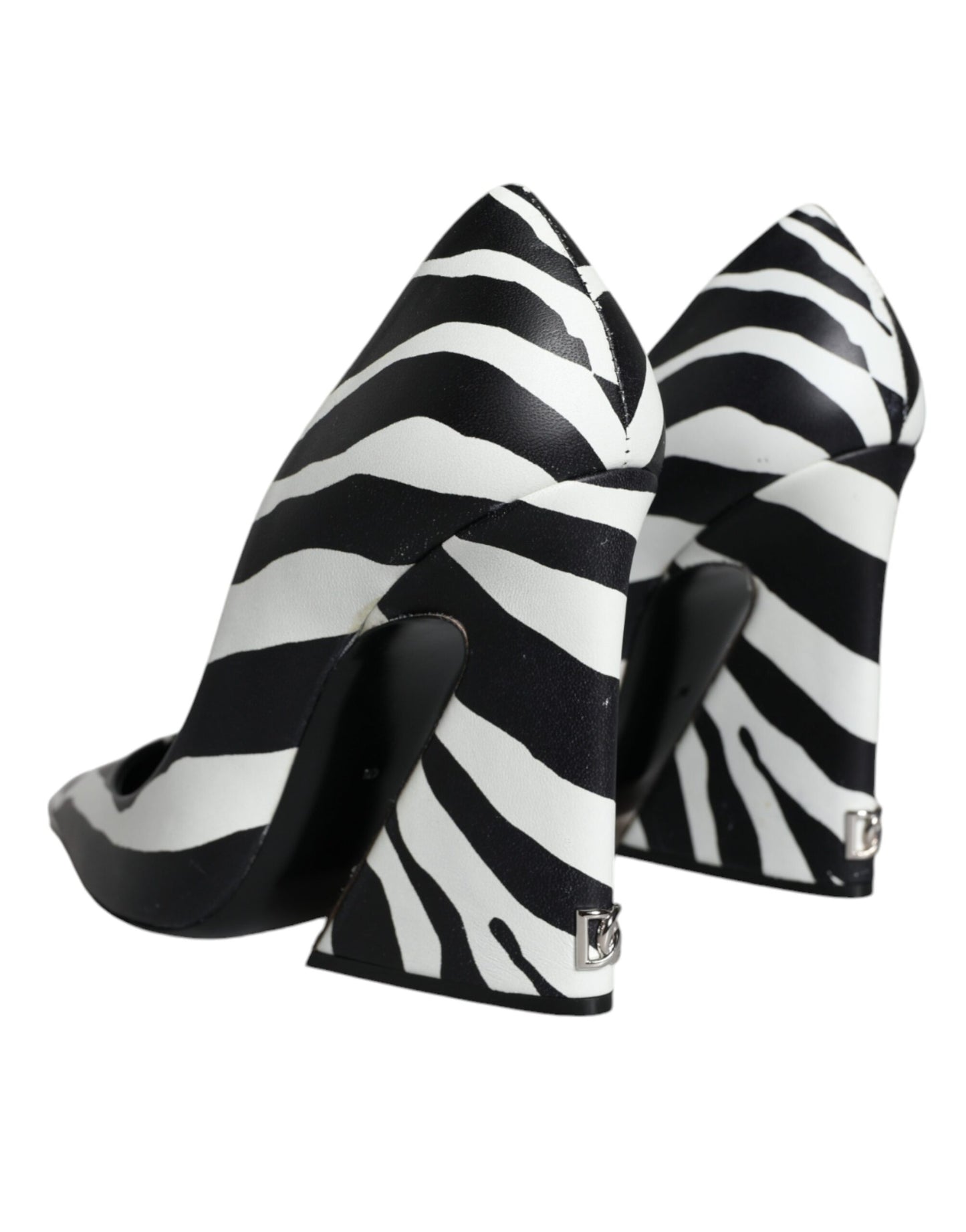 Dolce & Gabbana White Black Zebra Leather Heels Pumps Shoes