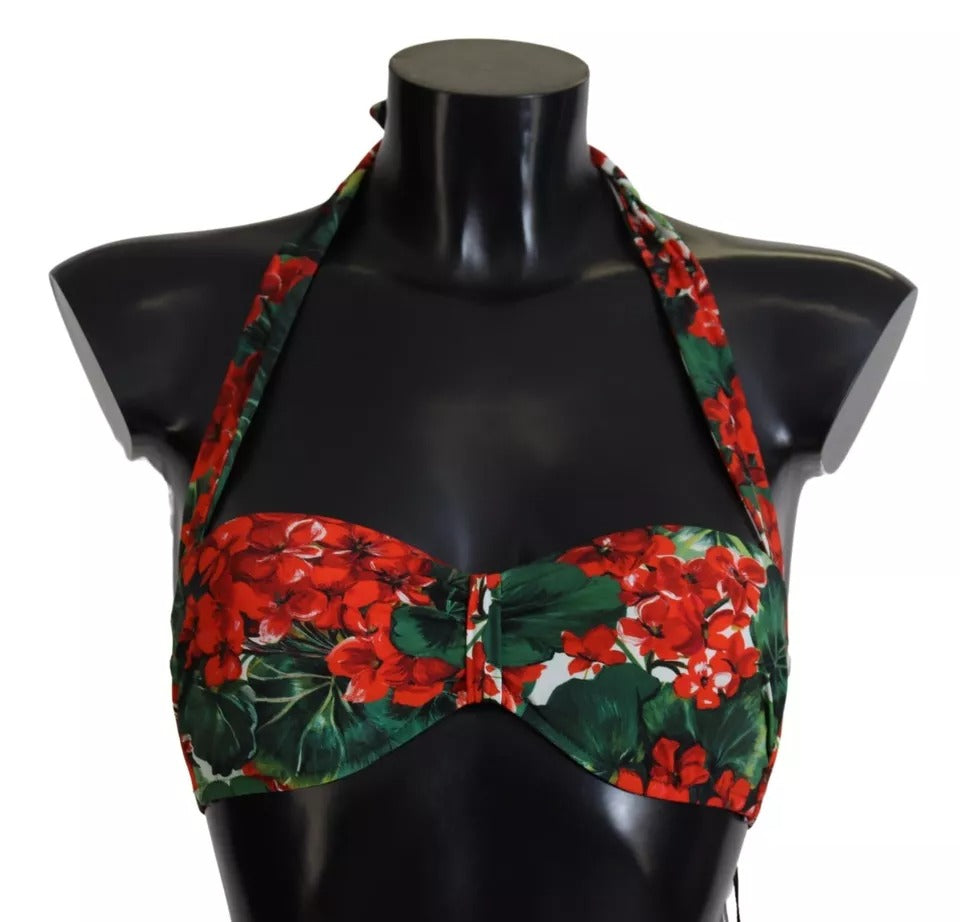 Dolce & Gabbana Multicolor Geranium Halter Beachwear Bikini Top