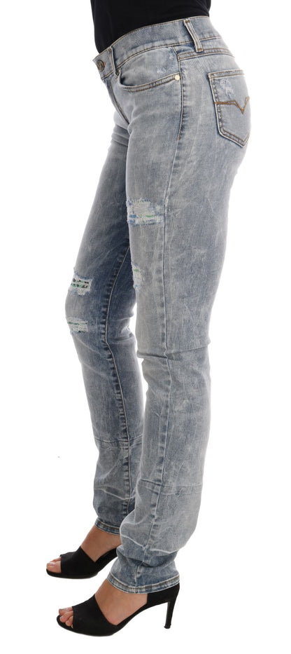 Versace jeans Chic ljusblå slitna slim fit jeans