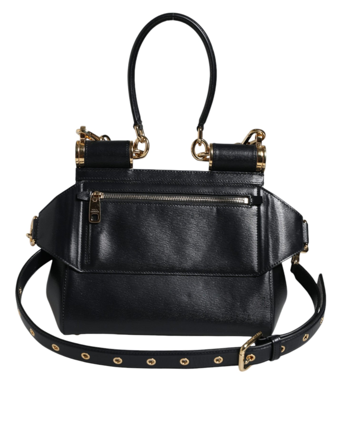 Dolce & Gabbana Black Calfskin Leather SICILY Chain Strap Crossbody Bag