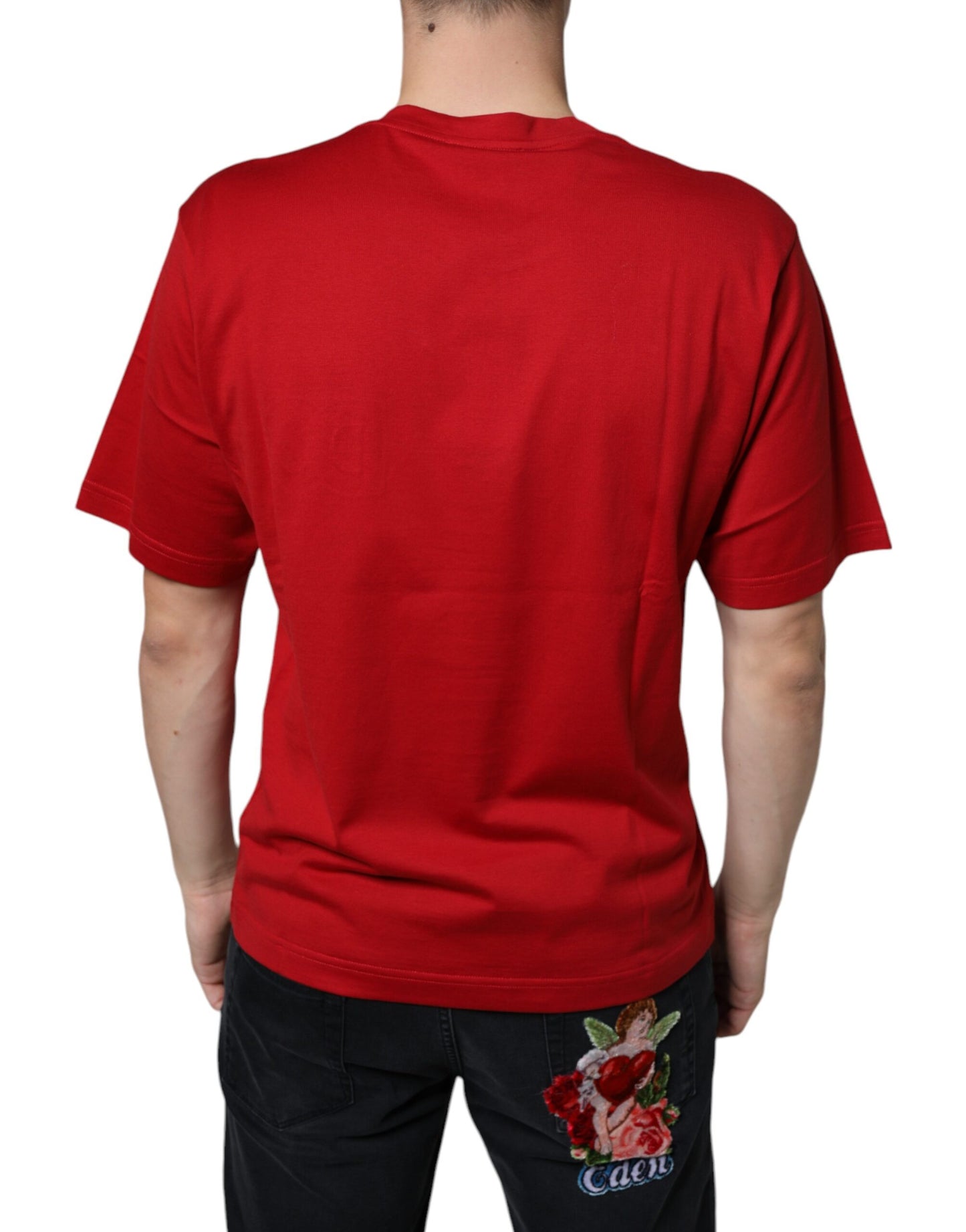 Dolce & Gabbana Red Cotton DG Logo Print Crew Neck T-shirt