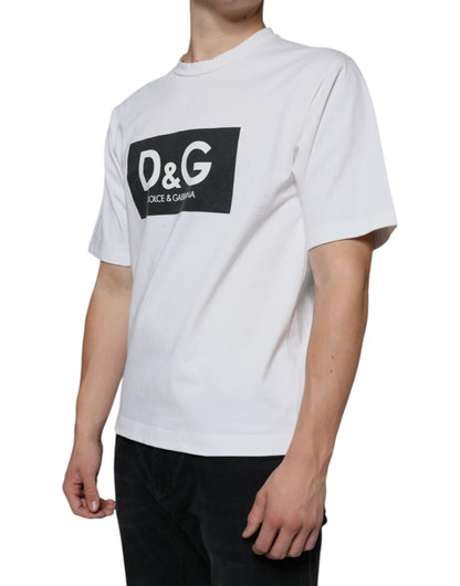 Dolce & Gabbana White Cotton DG Logo Print Casual T-shirt