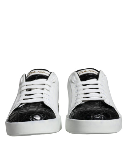 Dolce & Gabbana Black Leather Logo Portofino Sneaker Shoes