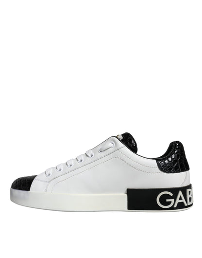 Dolce & Gabbana Black Leather Logo Portofino Sneaker Shoes