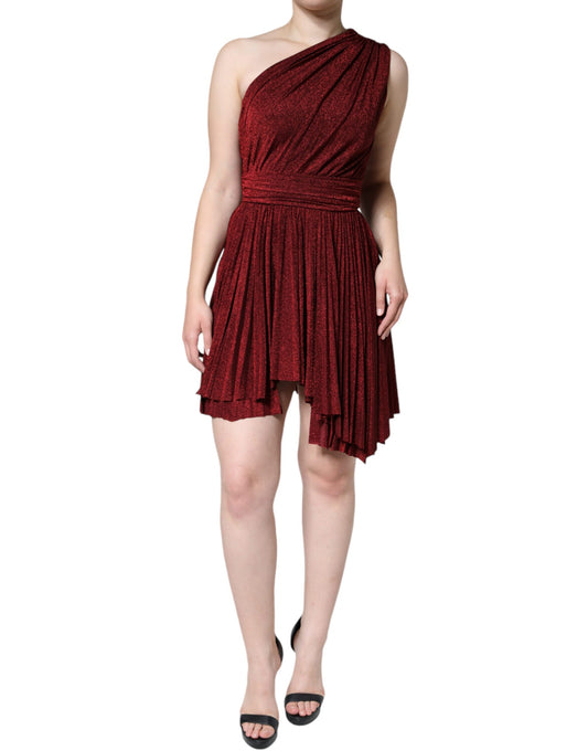 Dolce & Gabbana Red One Shoulder Pleated A-line Mini Dress