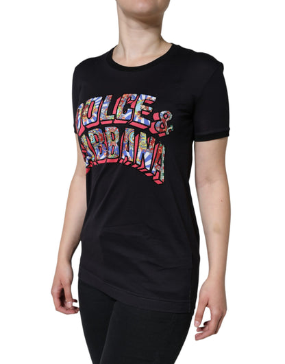 Dolce & Gabbana Black Cotton Logo Print Round Neck T-shirt