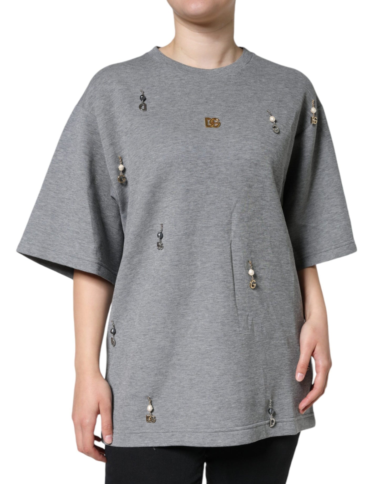 Dolce & Gabbana Gray Cotton Blend Embellished Tee T-shirt