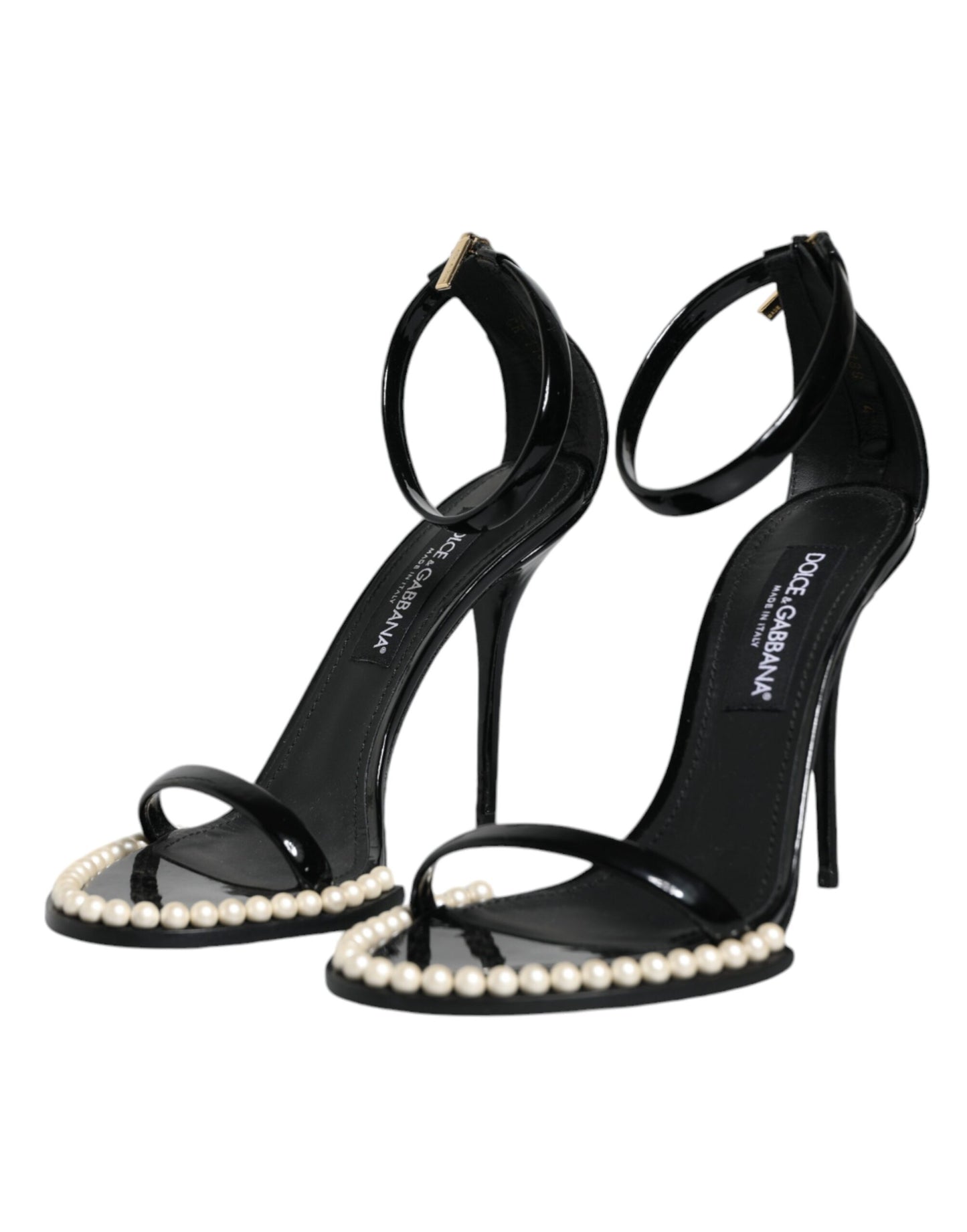 Dolce & Gabbana Black Keira Leather Faux Pearl Sandals Heels Shoes