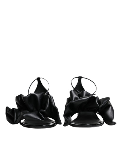 Dolce & Gabbana Black Leather Ankle Strap Heel Sandals Shoes