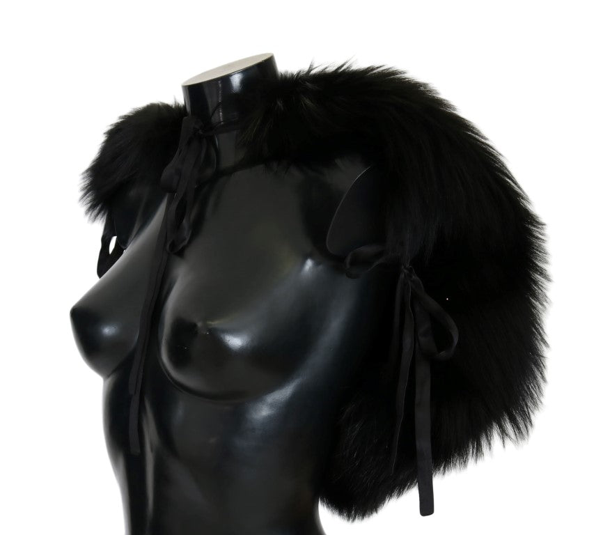 Dolce &amp; Gabbana Elegant Black Silver Fox Fur Wrap Scarf