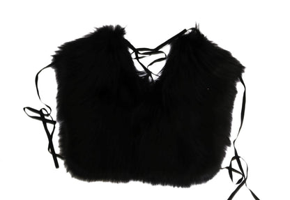 Dolce &amp; Gabbana Elegant Black Silver Fox Fur Wrap Scarf