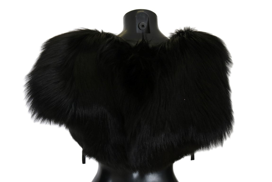 Dolce &amp; Gabbana elegant svart Silver Fox Fur Fur Scarf