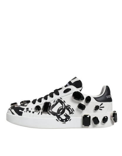 Dolce & Gabbana White Crystal Portofino Low Top Sneaker Shoes