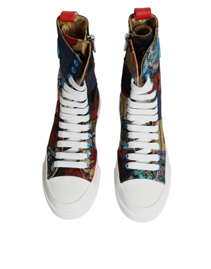 Dolce & Gabbana Multicolor Patchwork Logo High Top Sneakers Shoes