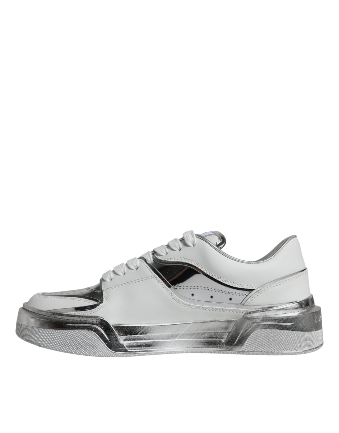 Dolce & Gabbana White Silver Leather Low Top Sneakers Shoes