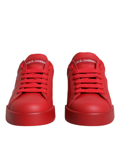 Dolce & Gabbana Red Leather Low Top Women Sneakers Shoes