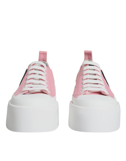 Dolce & Gabbana Pink White Canvas Logo Low Top Sneakers Shoes