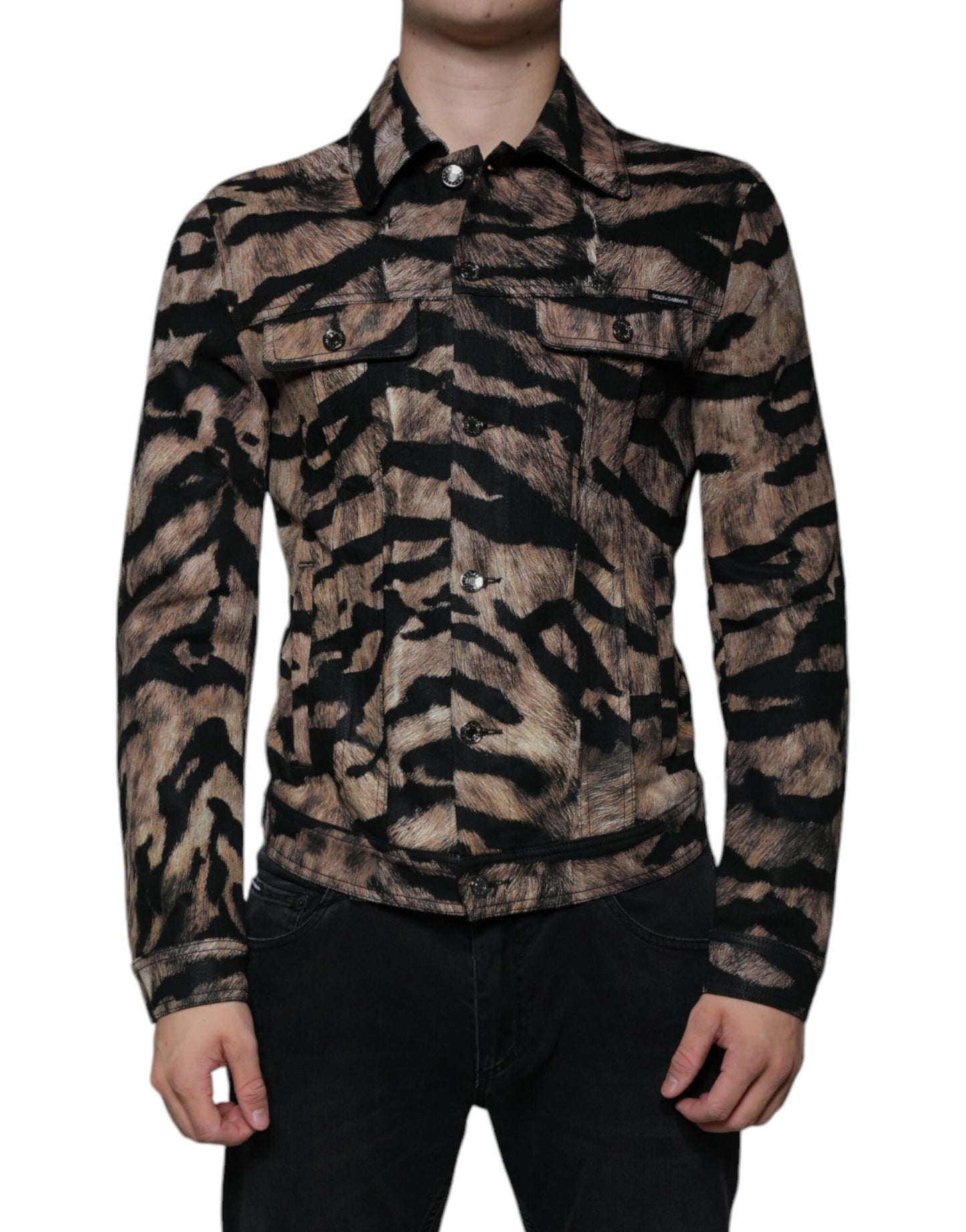 Dolce & Gabbana Brown Tiger Button Down Collared Jacket