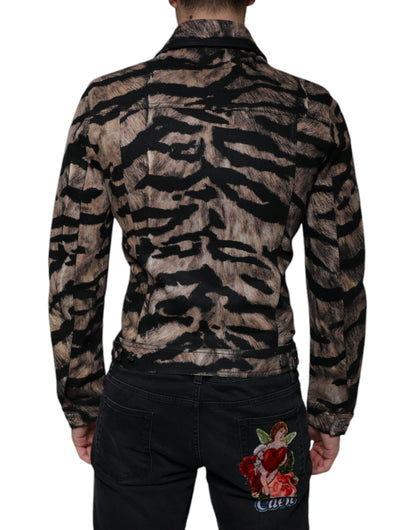 Dolce & Gabbana Brown Tiger Button Down Collared Jacket