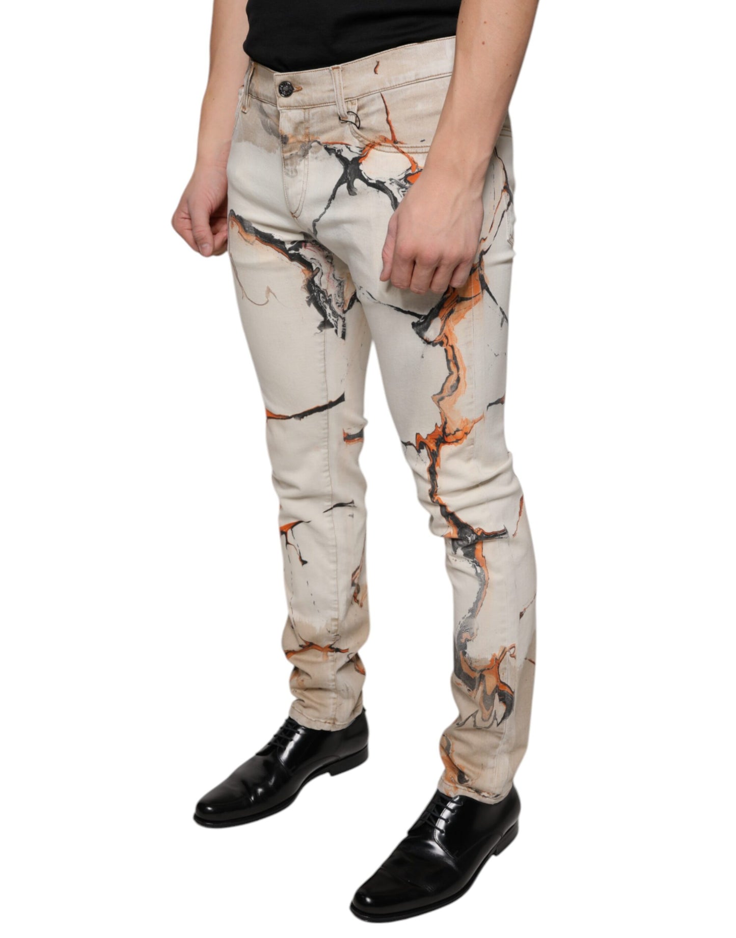 Dolce & Gabbana Beige Cotton Dye Slim Fit Men Denim Jeans