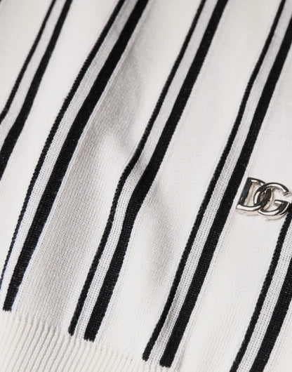 Dolce & Gabbana White Black Stripe Polo Short Sleeve T-shirt