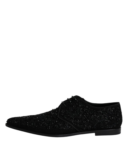 Dolce & Gabbana Black Embellished Suede Derby Formal Shoes