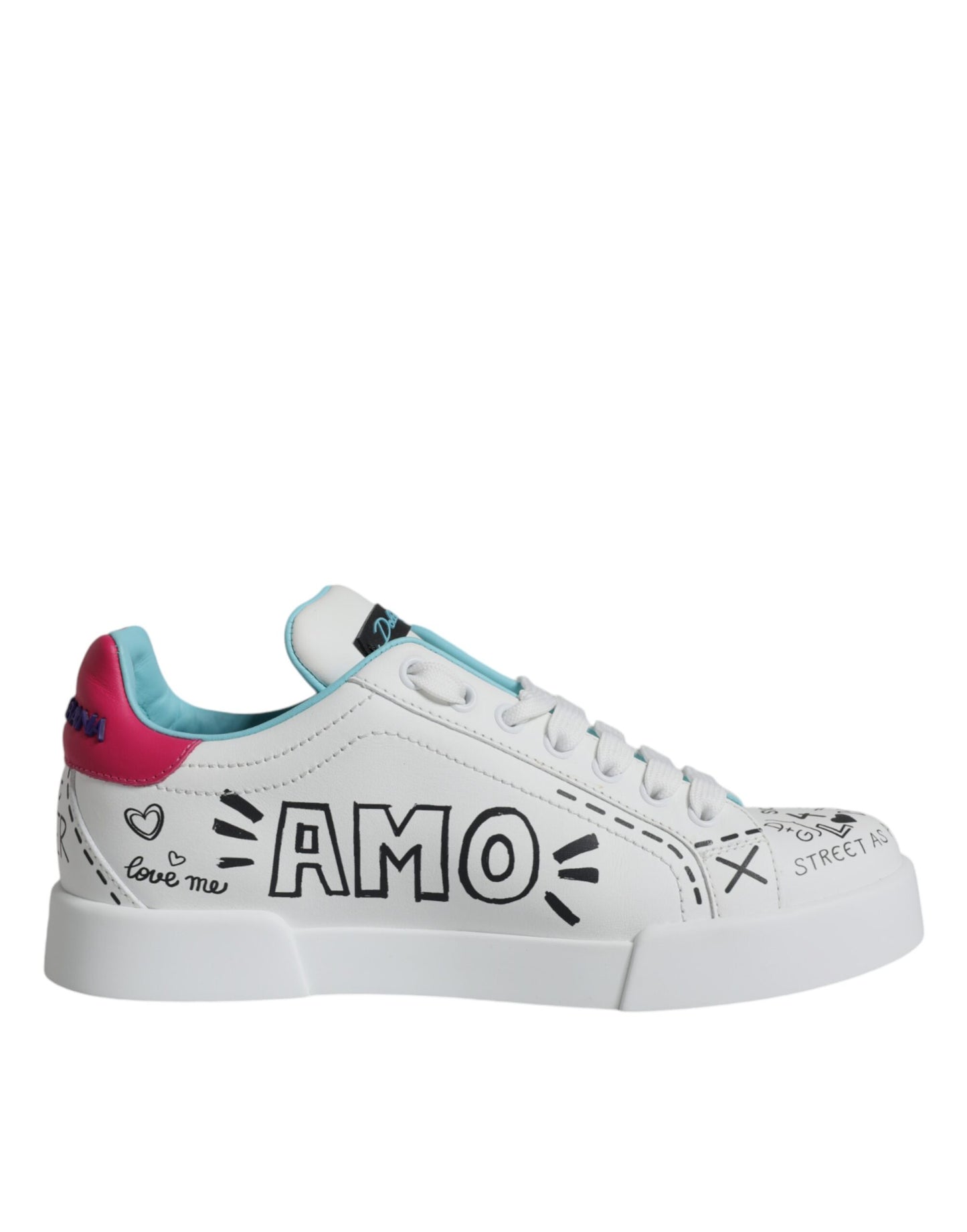 Dolce & Gabbana White Portofino Leather Low Top Sneaker Shoes