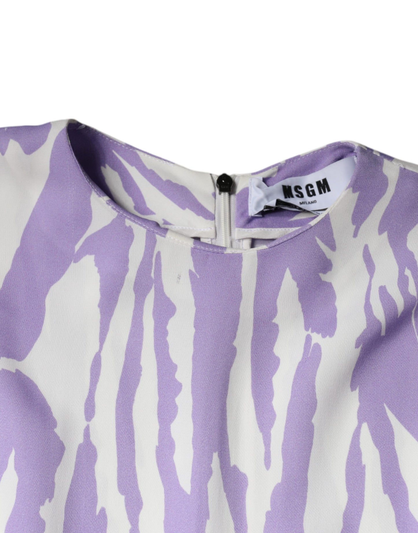 MSGM White Purple Patterned Viscose Short Sleeves Maxi Dress