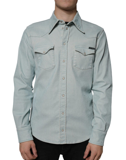 Dolce & Gabbana Light Blue Cotton Button Down Casual Shirt